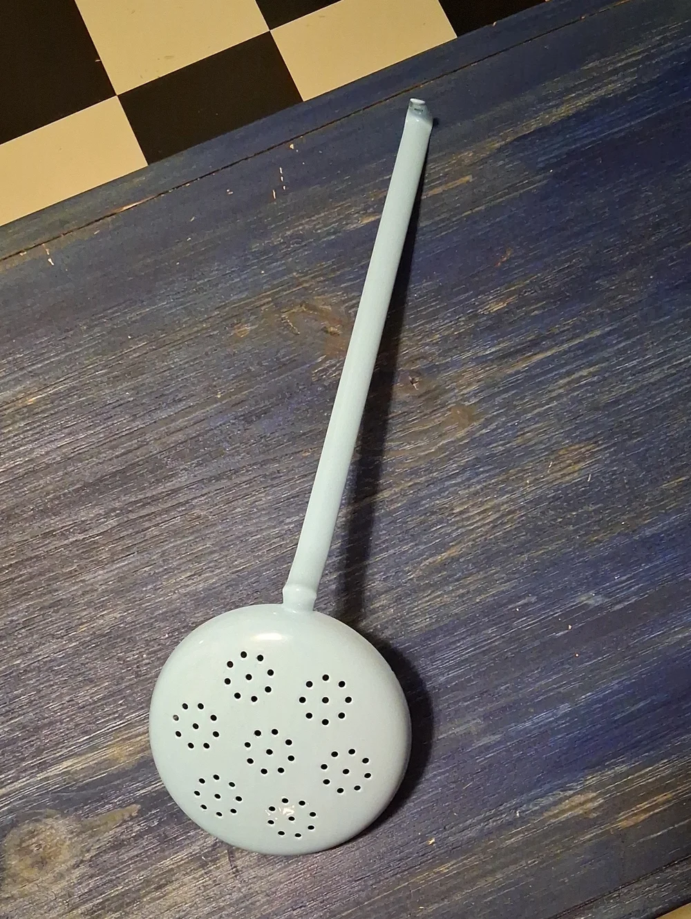 Vintage Enamel Light Blue Skimmer Spoon